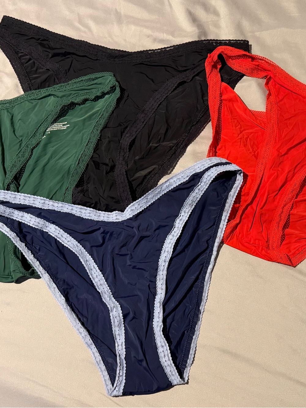 aerie Lace-Trim Bikini Panty Set in Navy, Black, Green & Red